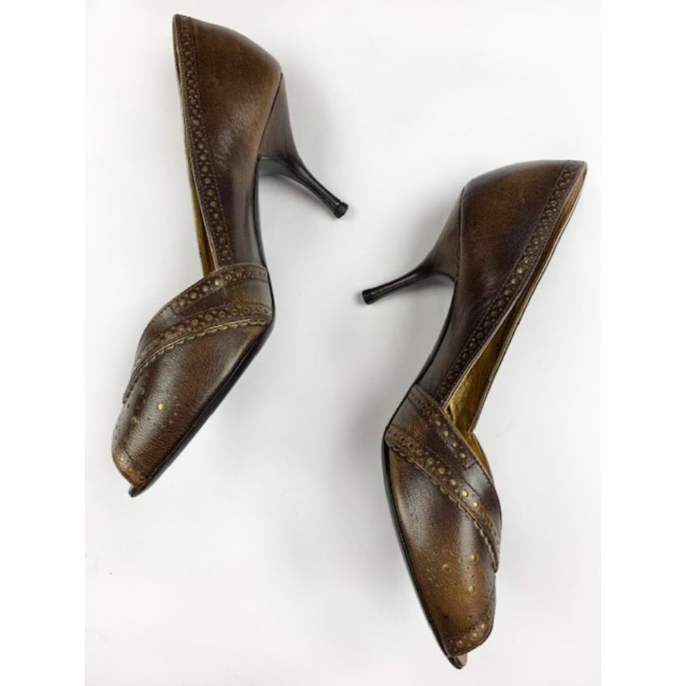 Vintage Prada Leather Peep Toe Heels 38.5 - Picture 6 of 11